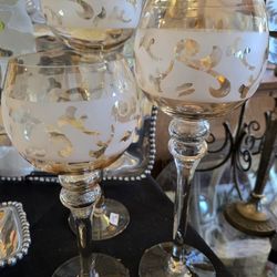 
(3) Frosted, Stemmed Glass Candle Holders, 12-14-16" Tall-PLEASE READ DESCRIPTION 