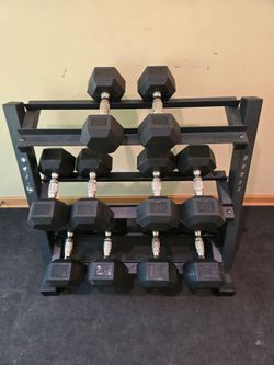 25lb thru 50lb Hampton Dura-bell Urethane Hex Dumbbell Set *missing 30s*