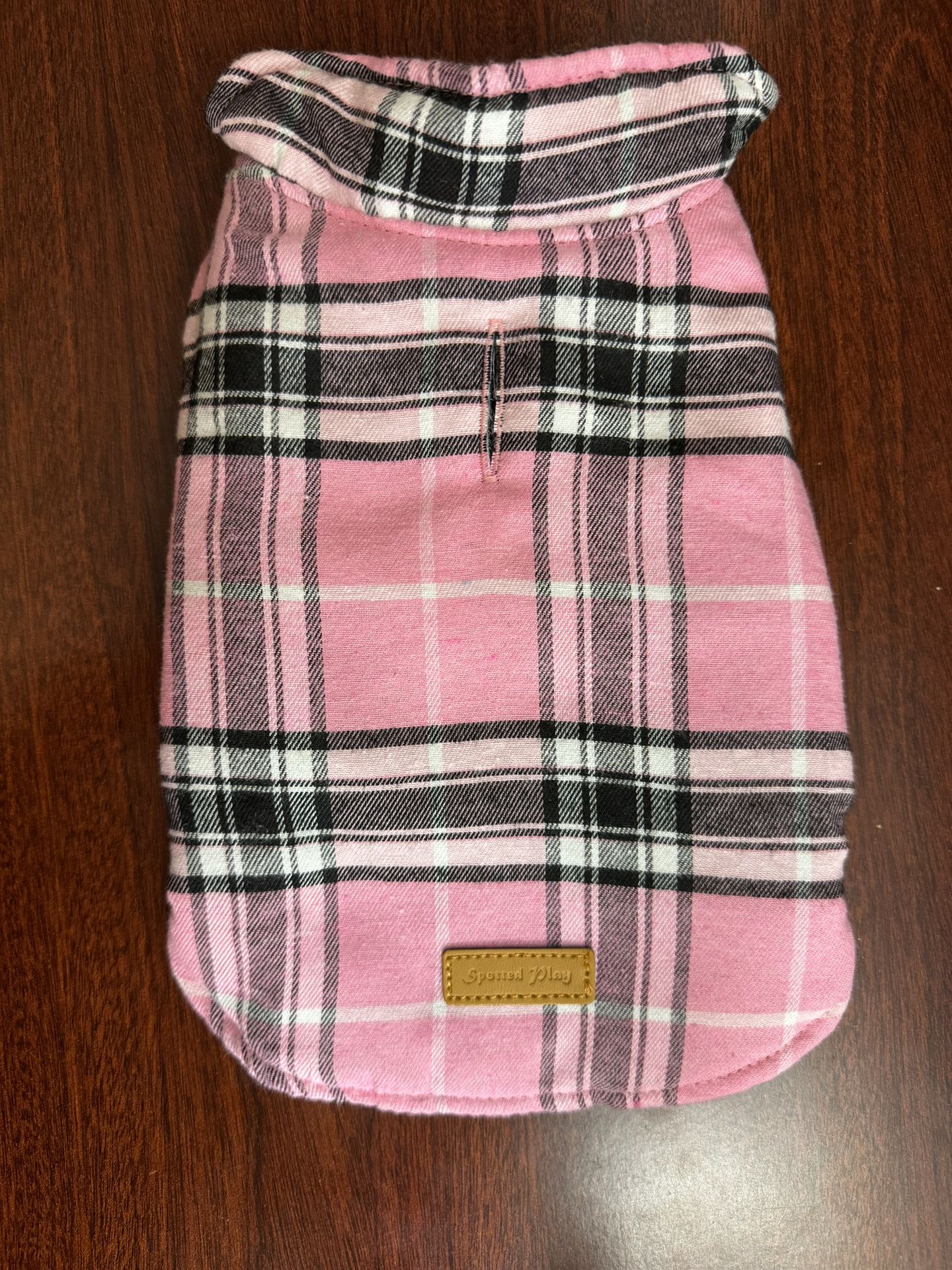 Spotted Play Warm Dog Coat, Pink Plaid, Waterproof Reversible Dog Jacket, (XS)