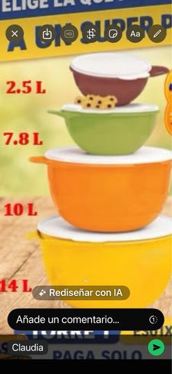 Set de cuatro Tazones Nuevos de Tupperwere  uno de 14,uno de 10, uno de 7.8  y uno de 4 litros todos por60