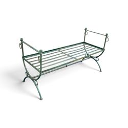 Vintage Green & Gold Metal Bench Frame • Hollywood Regency Style