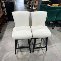 CHITA 26 Inch Counter Height Swivel Bar Stools Set of 2, FSC Certified Modern Upholstered Faux Leather Swivel Barstool Chair with Back, White