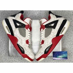 Jordan 4 White Laser Fire Red 9.5 Men Preowned