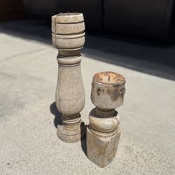 Antique Vintage Looking Heavy Carved Wood Candle Candlestick Holder Stand