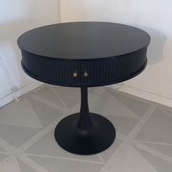 31.5” Black Desk/Bistro Pedestal Table with Hidden Storage Cabinet 