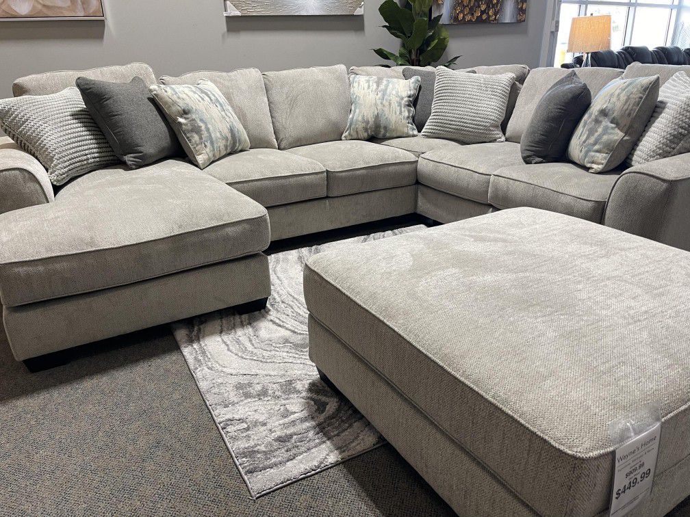Ardsley Pewter Grey U Shaped Huge Cozy Sectional Sofa With Chaise