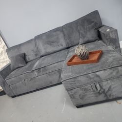 Pullout Sofa Storage Chaise Sectional Grey  Cup