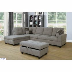 New Grey Sectional With Ottoman