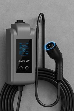 32Amp Level 2 EV Charger, 100-240V Portable J1772 Charging Station with 25ft Cable, LCD Display & Adjustable Current, NEMA 14-50 Plug for Home