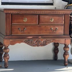 Vintage Wooden Side Table with Open Drawer