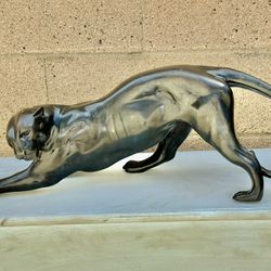 Vintage Bronze Panther Statue ~ Patinated Bronze 8.5”Tall x 24”Long.