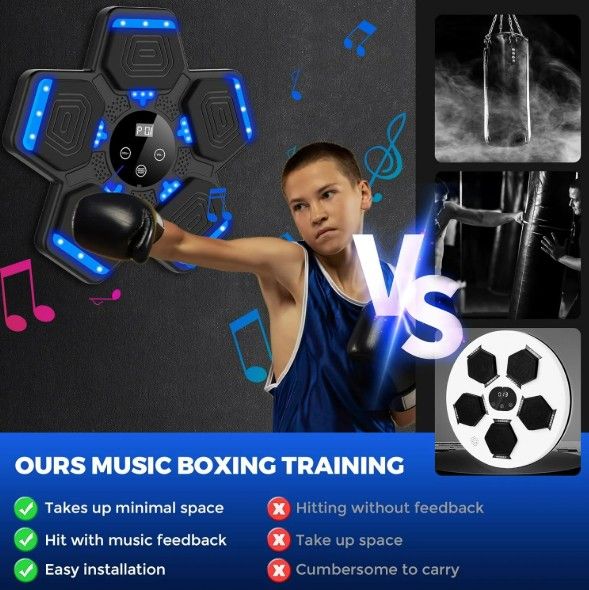 Music Boxing Machine, Wall Mounted One Punch Boxing Machine, Boxing Training Punching Equipment, Smart Boxing Pad with LED Light and Music for Kids, A