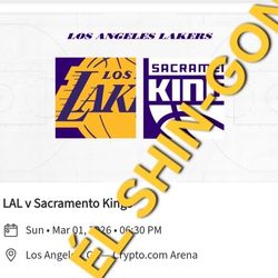 Lakers vs Kings 2 Tickets Mar 1st Section 321 Row 6 $85 EA 
