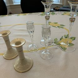 Candle Stick Holders 3 Set 2 Chrystal 1 Lenox 