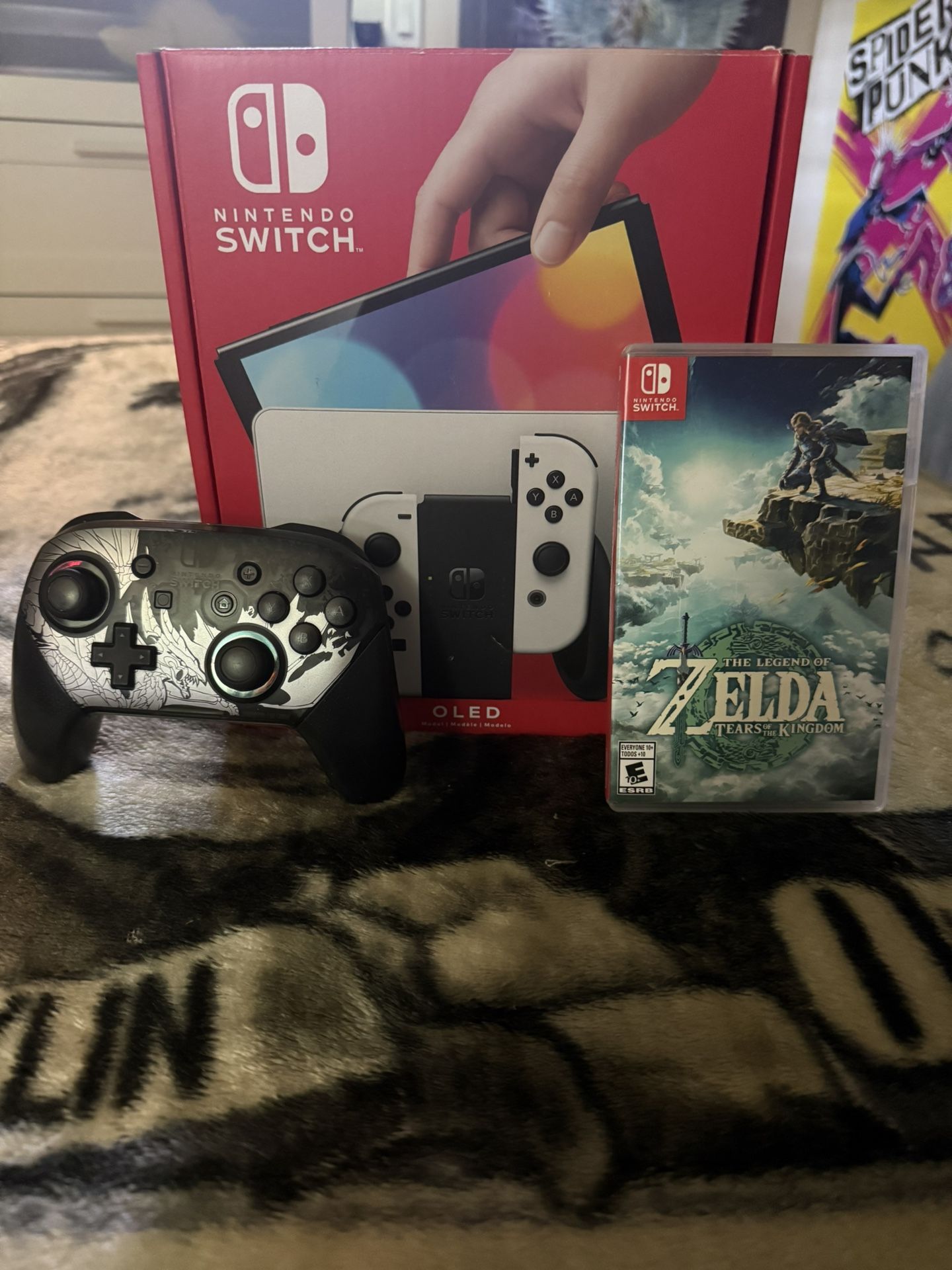 Nintendo Switch OLED White Model W Pro Controller And TotK