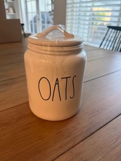 Rae Dunn OATS Ceramic Canister with Lid Farmhouse Kitchen Decor