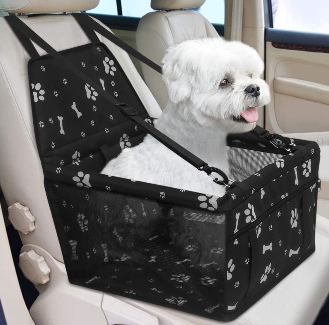 Oxford Fabric: PetsHome dog car seat is made of premium oxford fabric and breathable mesh, washable and sturdy; Adjustable belt and quick-release buck