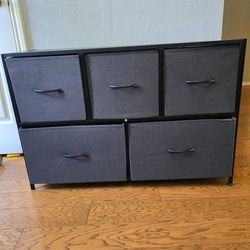 5-Drawer Fabric Dresser Storage Organizer Black Frame Gray Bins Bedroom Closet