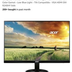 Acer 23.8” Full HD 1920 x 1080 IPS Zero Frame Home Office Computer Monitor - 178° Wide View Angle - 16.7M - NTSC 72% Color Gamut - Low Blue Light - Ti