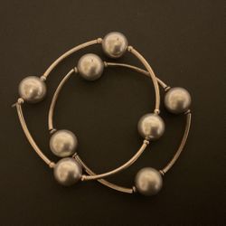 Sterling Silver And Silver Pearl Stretch Bracelets