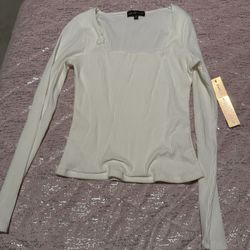 Womens Medium Almost Famous Ribbed Off White Long Sleeve Shirt 