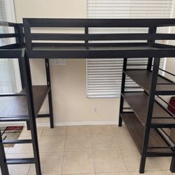 Restoration Hardware Metal Industrial Loft Twin Study Bunk Bed with Desk and Shelf Storage