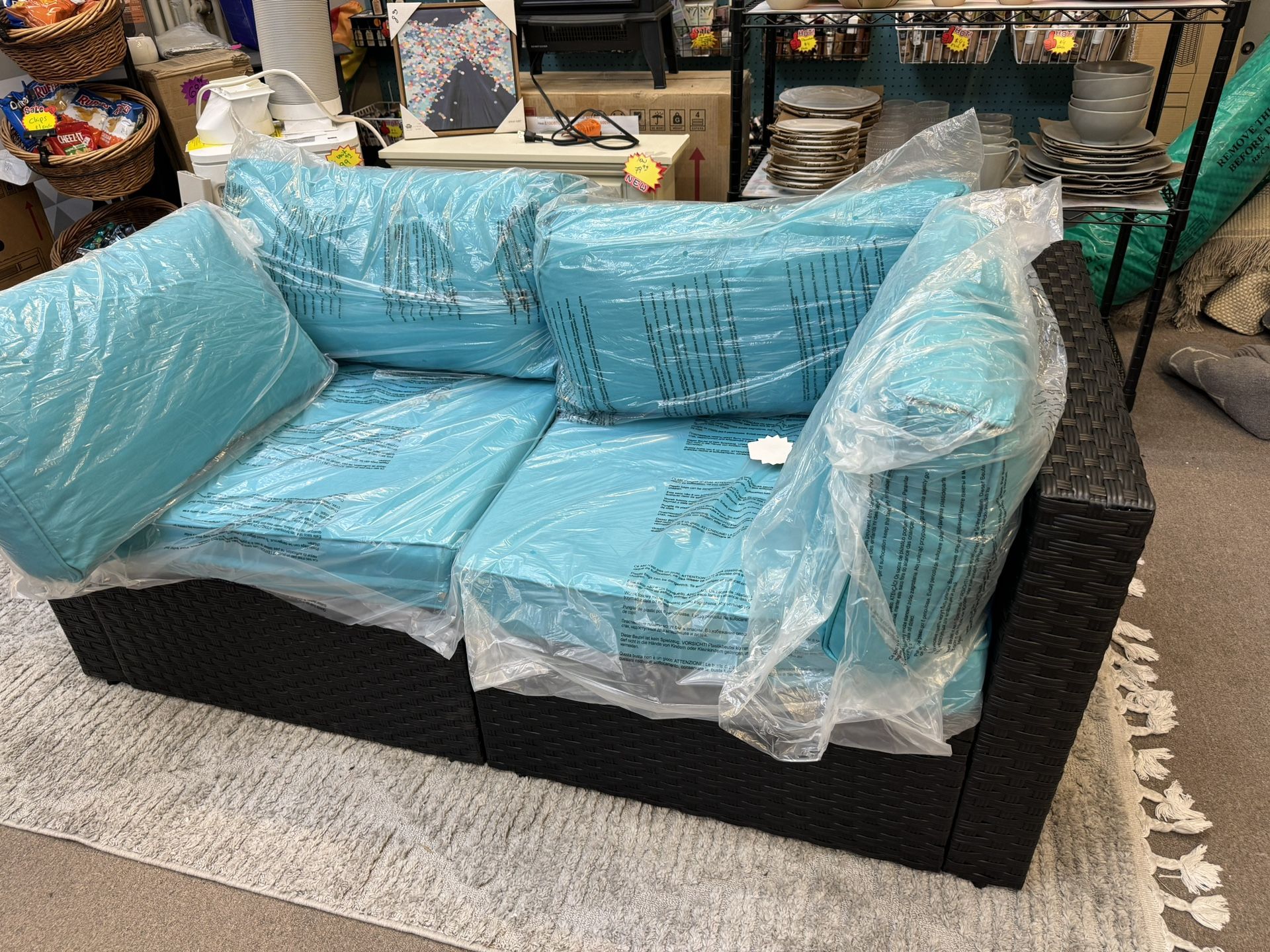Outdoor Loveseat New Fully Assembled Teal Cushions