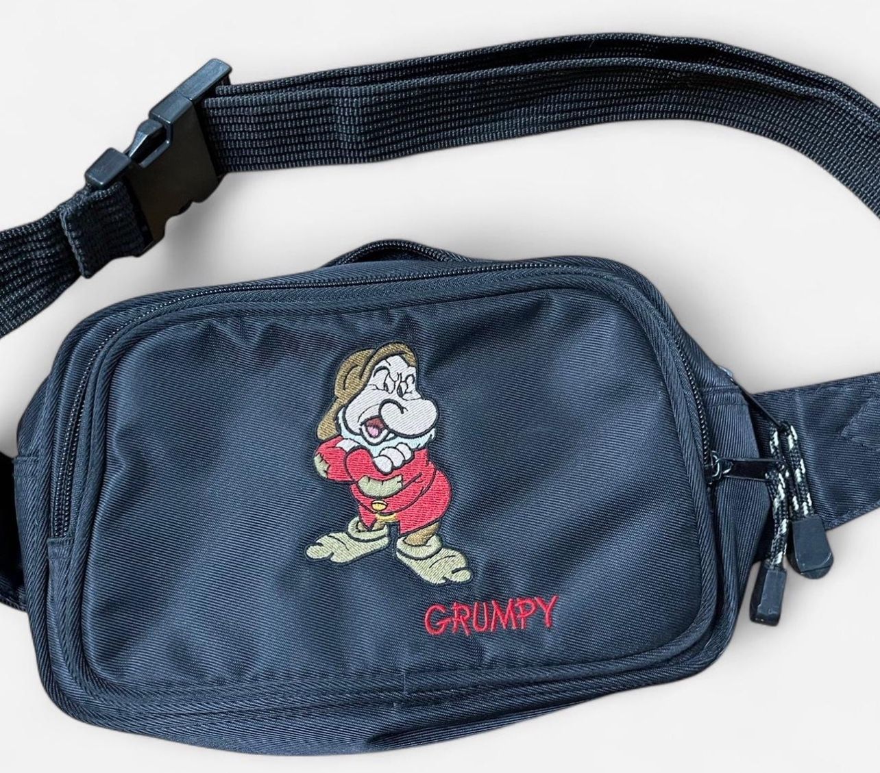 Disney Vintage Embroidered Grumpy Black Fanny Pack Belt Bag Adjustable Zipper