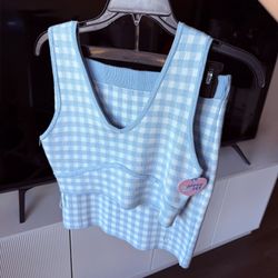 🩵 Woman's Top + Skirt Baby Blue Knit ( Brand New )