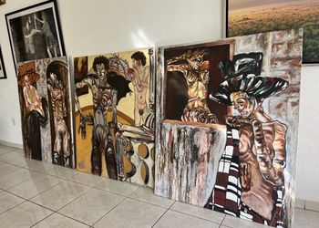 Large triptych art painting Cuban artist