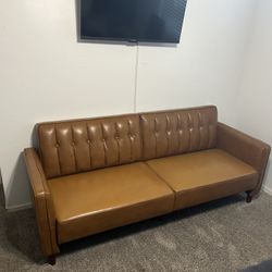 Brown Leather Futon Couch – $50