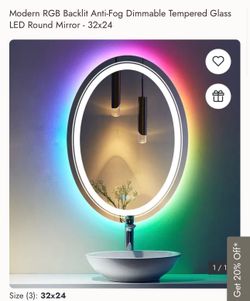 Modern RGB Backlit Anti-Fog Dimmable Tempered Glass LED Round Mirror - 32x24