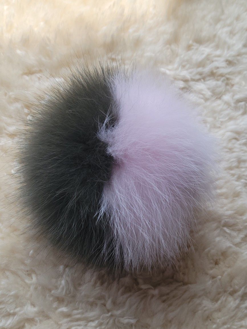 8" Long Hunter Green & Light Pink Fur 6" Pom Pom Keychain + 2 Fur Freebies