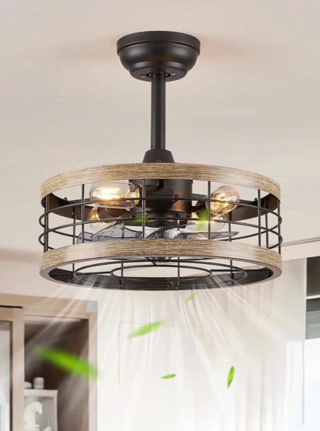 Lediary 16.5in Caged Ceiling Fan Black/woodgrain With Remote 6speed Reverse Timer Open Box