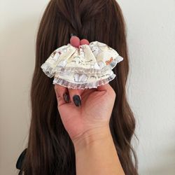 Cream color cute dog scrunchie/hair tie