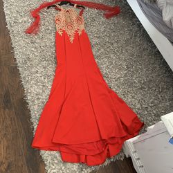 Beautiful Red & Gold Prom Dress