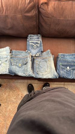 4 True Religion jeans & 1 womans rock revival