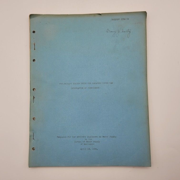 Patapsco River Historic Technical 1934 Engineering Report Baltimore Water Supply