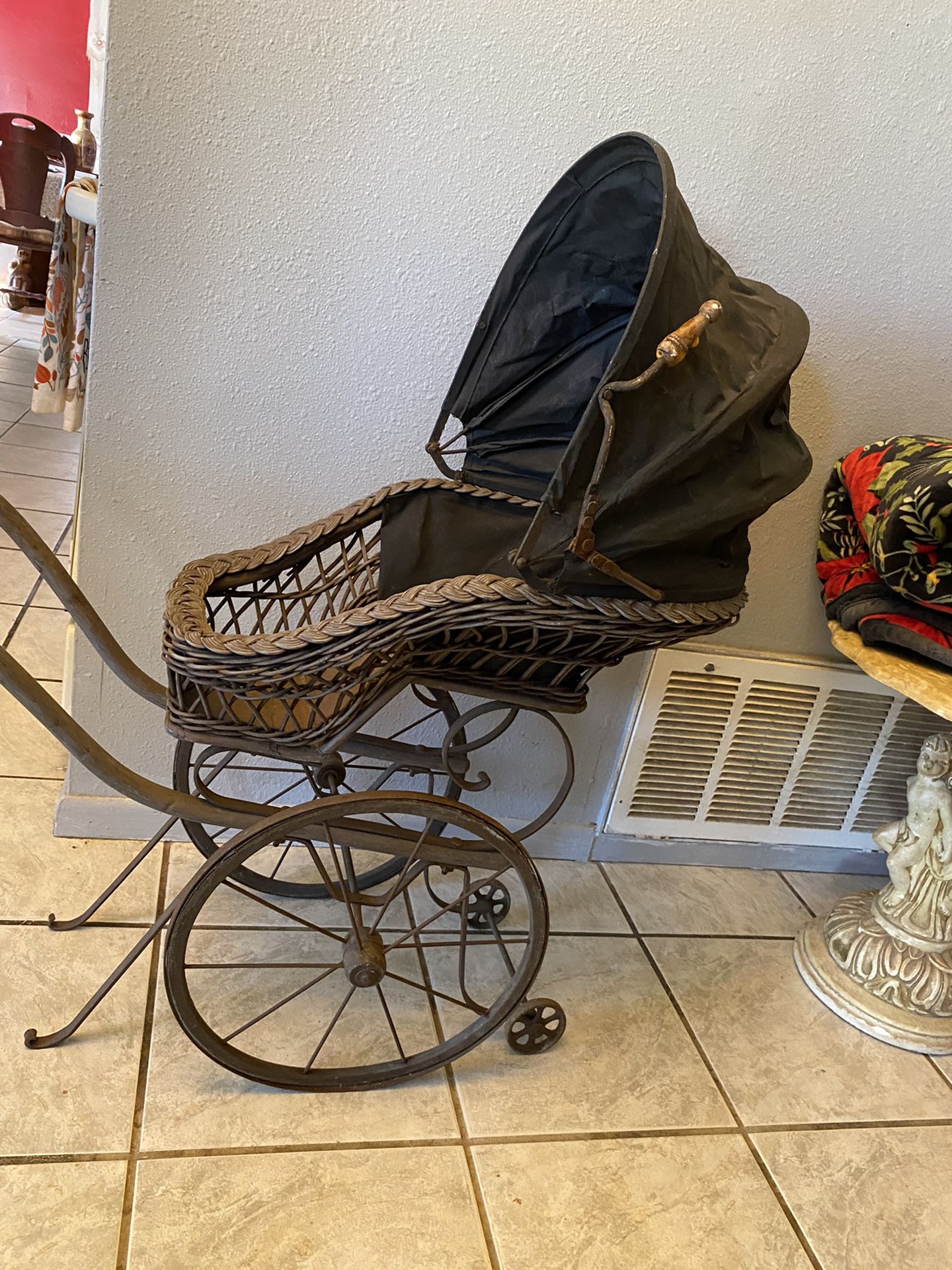 Antique Doll Carriage With Bonnet 