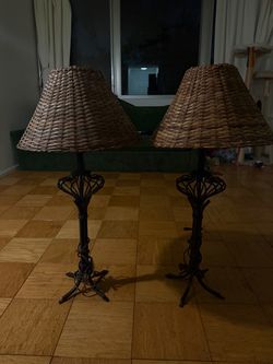 Two Woven Wicker Lamps