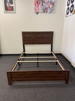 Queen bed frame brown wood