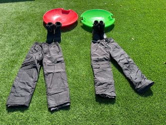 2 sleds, 2 sets of winter boots and pants