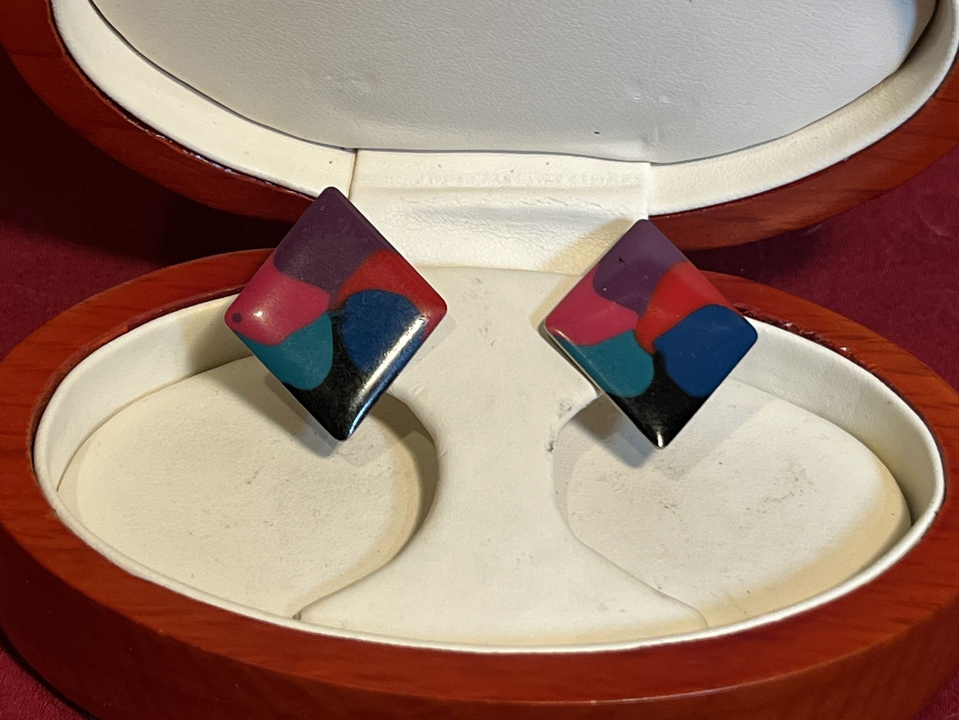 Modernist Multi-Color Enamel Earrings