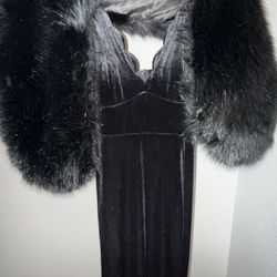 Velvet Floor Length  Gown With Black Fur 