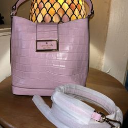 New Kate Spade Croc Embossed Leather Bucket Bag With Strap