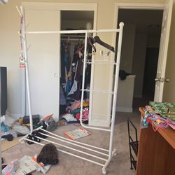 Metal Clothing Rack With Three Small Shelves And Shoe Rack At The Bottom Hat Rack For 7 Hats