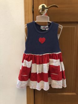 Girls red, white and blue sleeveless dress - Size M (5/6)