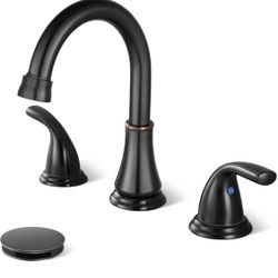 Widespread Bathroom Sink Faucet Deck Mounted 3 Hole 8 inch Bathroom Vanity Faucet 2 Handles Basin Mixer Tap with Pop up Drain,Oil Rubbed Bronze