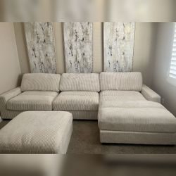 4PC Beige corduroy sectional Modular sofa set