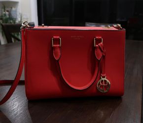 Exquisite Large Henri Bendel West 57th Turnlock Key Red/Striped Satchel NWOT - Collectors Item.